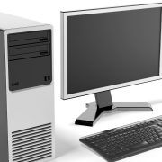 Ile kosztuje komputer stacjonarny? Na zdjęciu cały zestaw z komputerem, monitorem, klawiaturą oraz myszką.