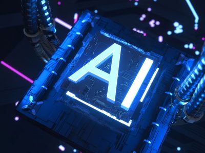 Skrót AI oznaczający sztuczną inteligencję widoczny na nowoczesnym procesorze.